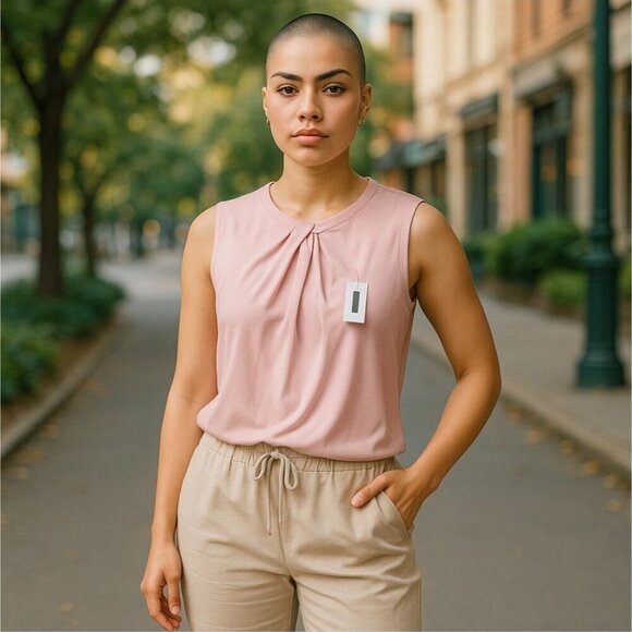 Nine West ✦ Twist-Front Blouse ✦ Light Pink Sleeveless Rayon Blend Pullover S - Picture 8 of 13